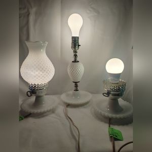 Vintage milk glass Hobnail lamps